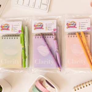Kit Papelaria Kawaii Clarify com Bloquinho e Canetas
